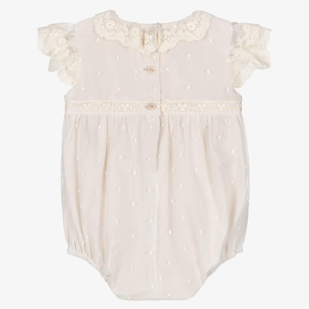 Artesanía Granlei-Baby Girls Beige Embroidered Tulle Shortie | Childrensalon