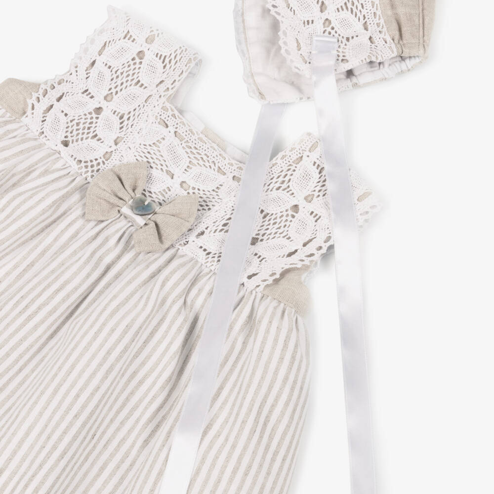 Artesanía Granlei-Baby Girls Beige Striped Dress Set with Lace Trims | Childrensalon