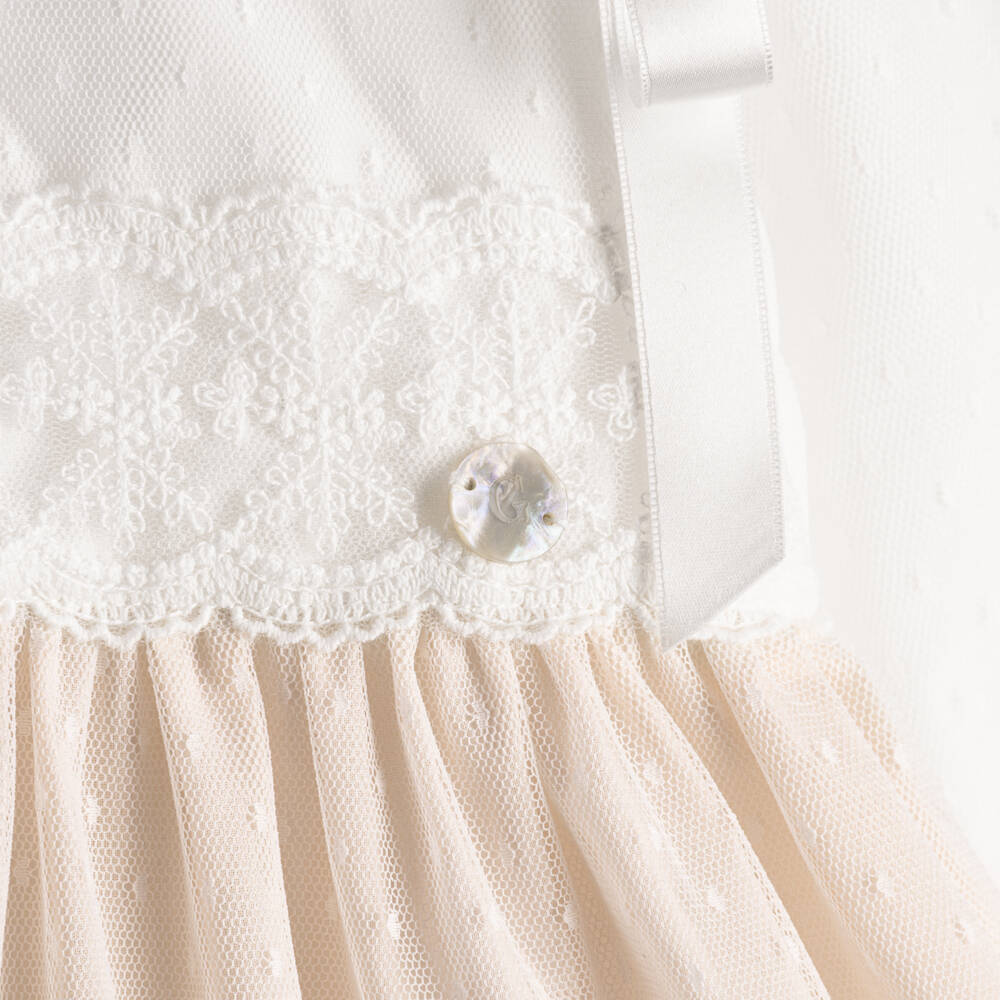 Artesanía Granlei-Baby Girls Beige & White Tulle & Lace Dress | Childrensalon