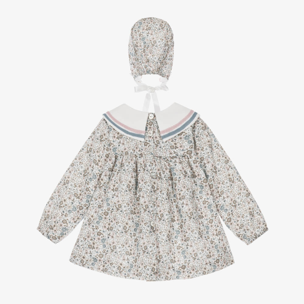 Artesanía Granlei-Baby Girls Blue Floral Cotton Dress Set | Childrensalon