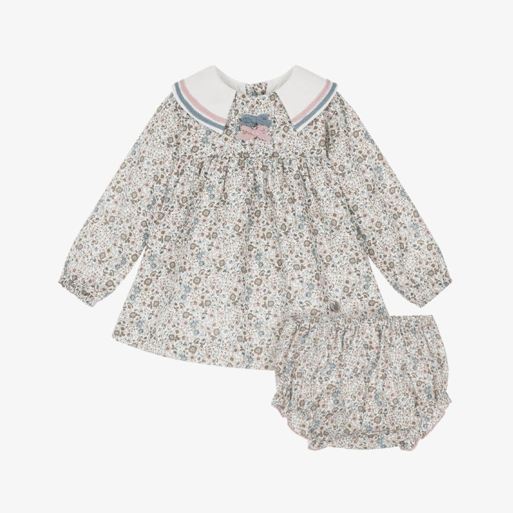 Artesanía Granlei-Baby Girls Blue Floral Cotton Dress Set | Childrensalon