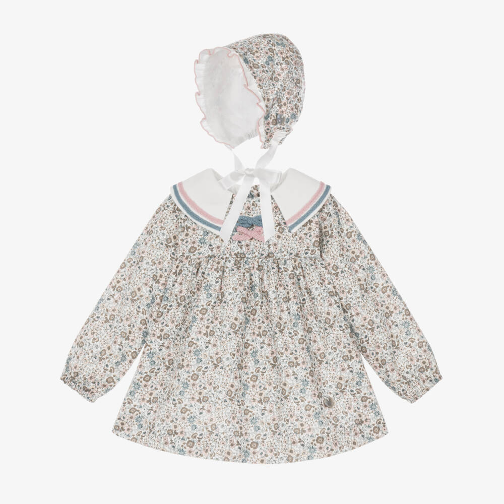 Artesanía Granlei-Baby Girls Blue Floral Cotton Dress Set | Childrensalon