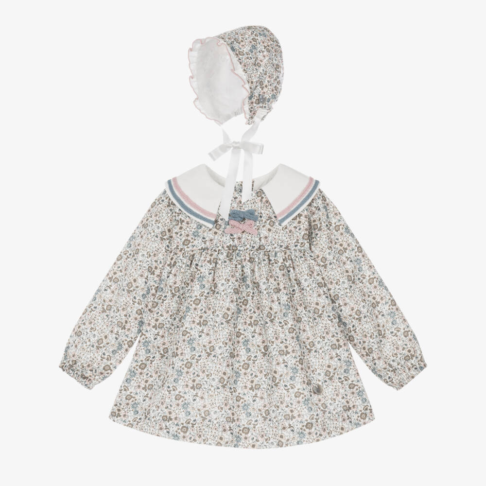 Artesanía Granlei-Baby Girls Blue Floral Cotton Dress Set | Childrensalon