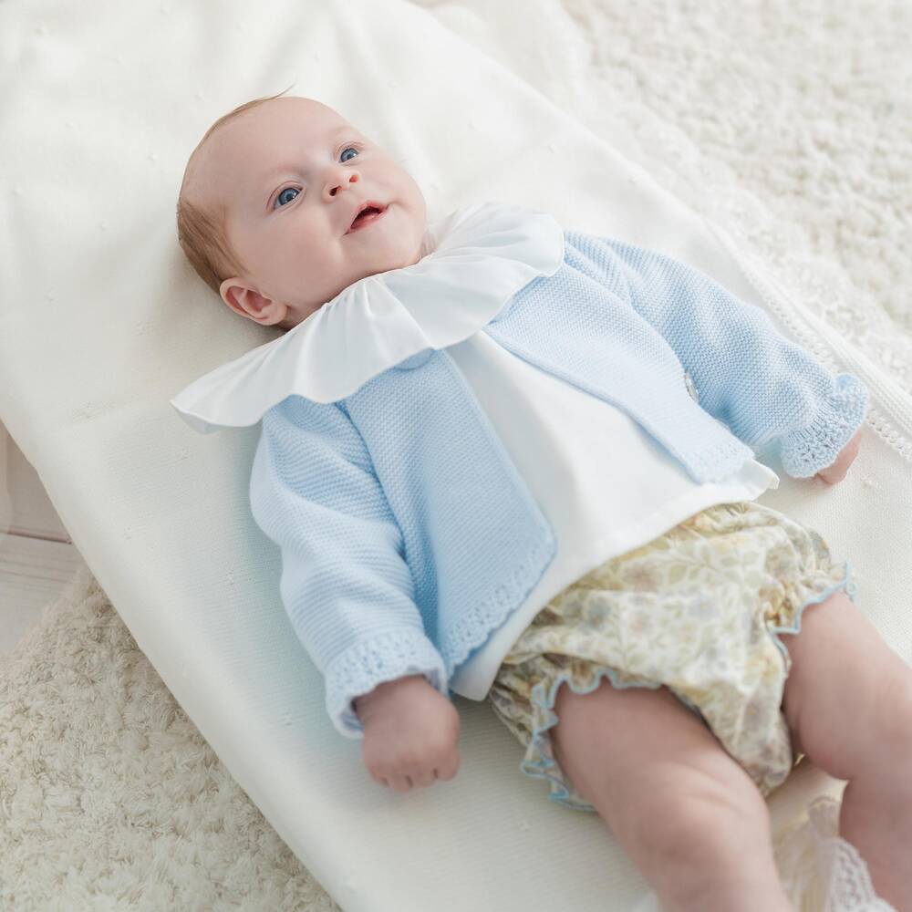Artesanía Granlei-Baby Girls Blue Floral Print Bloomer Shorts & Cardigan Set | Childrensalon
