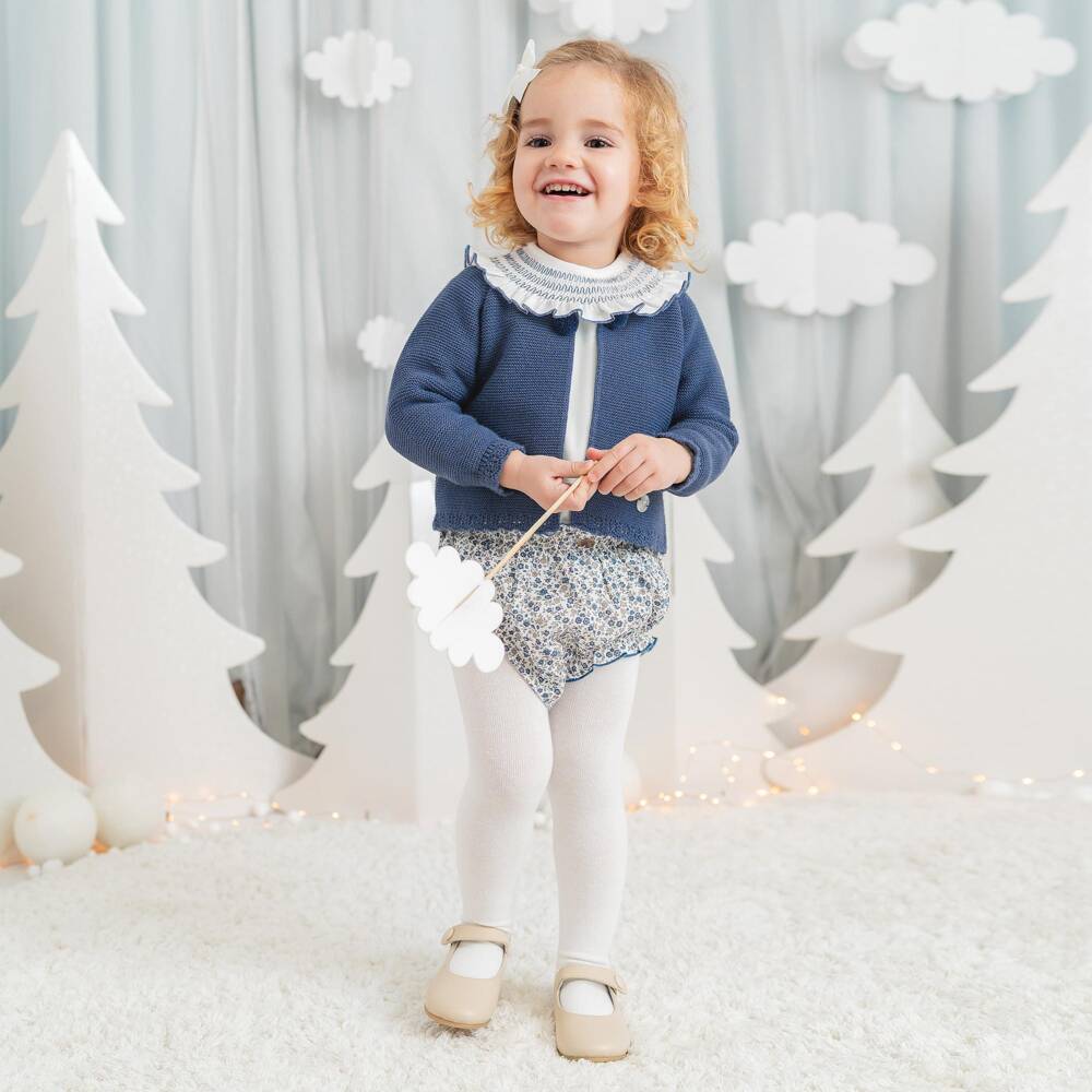 Artesanía Granlei-Baby Girls Blue Floral Print Shorts & Cardigan Set | Childrensalon