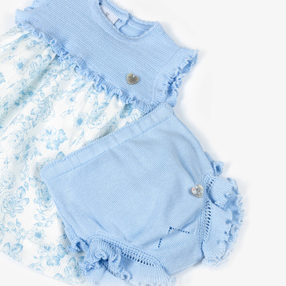 Artesanía Granlei-فستان محبوك بنقشة ورود لون أزرق للبنات الرضع | Childrensalon