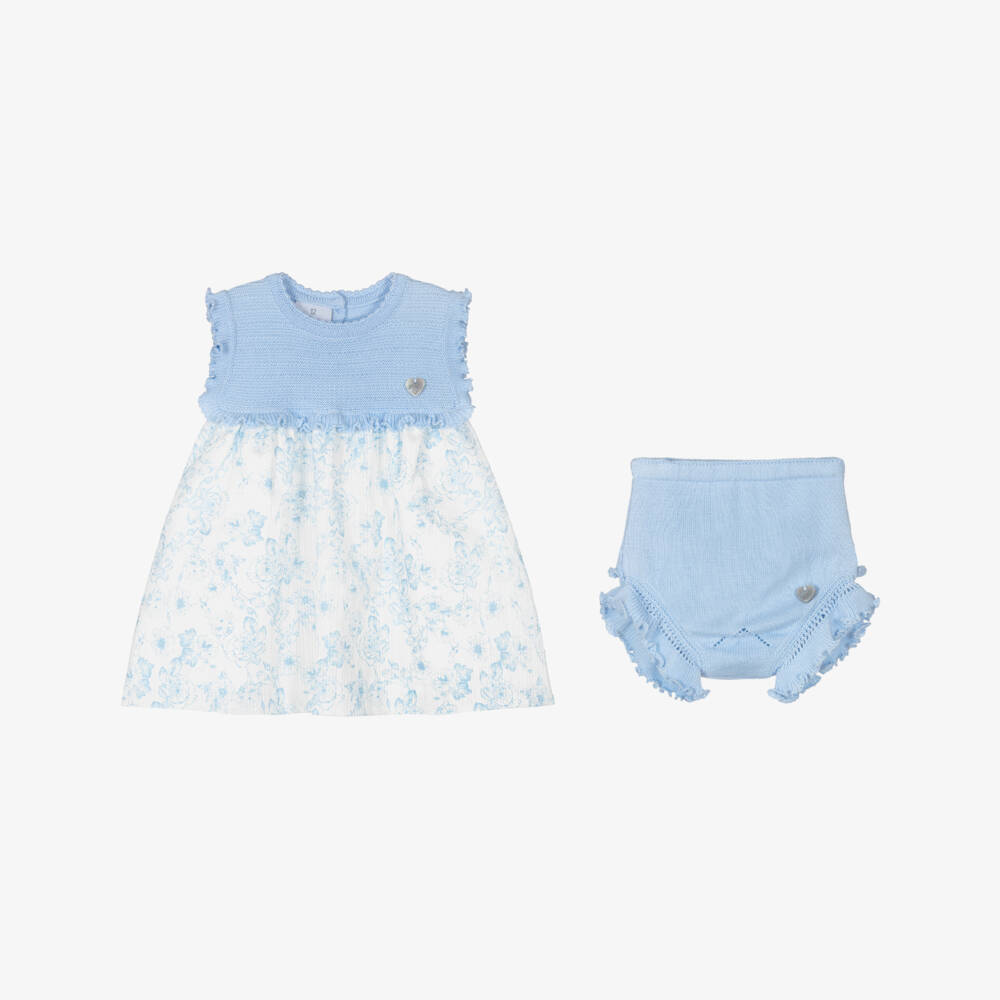 Artesanía Granlei-فستان محبوك بنقشة ورود لون أزرق للبنات الرضع | Childrensalon
