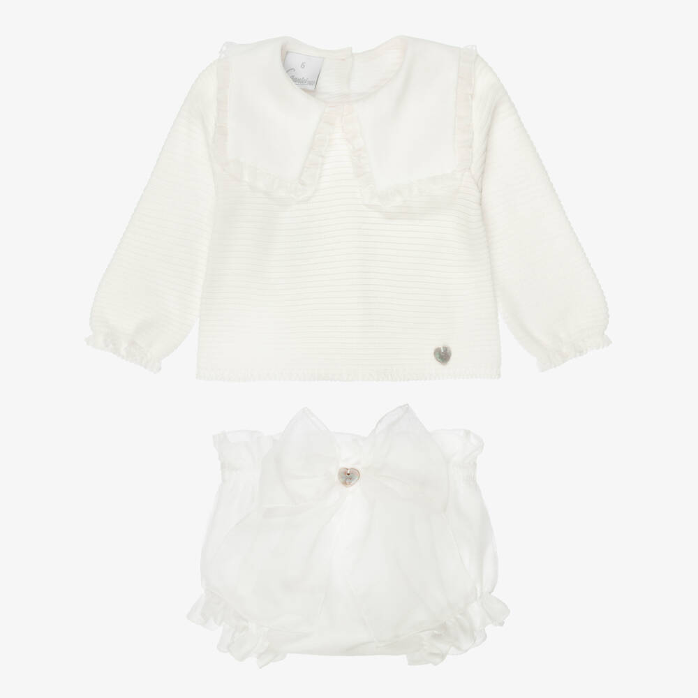 Artesanía Granlei-Baby Girls Ivory Bloomer Shorts Set | Childrensalon
