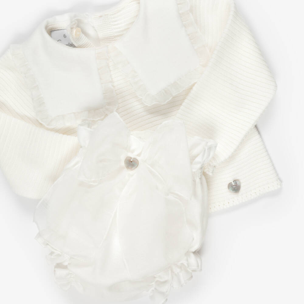 Artesanía Granlei-Baby Girls Ivory Bloomer Shorts Set | Childrensalon