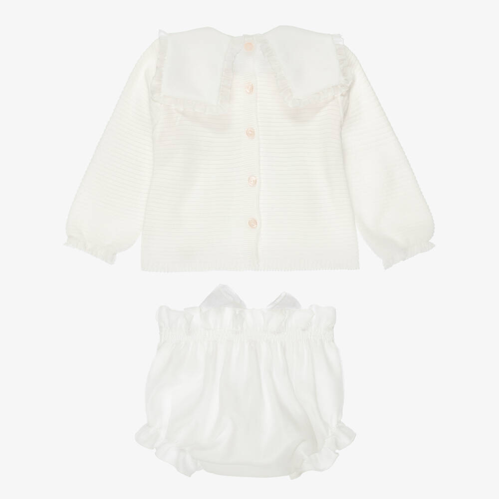Artesanía Granlei-Baby Girls Ivory Bloomer Shorts Set | Childrensalon