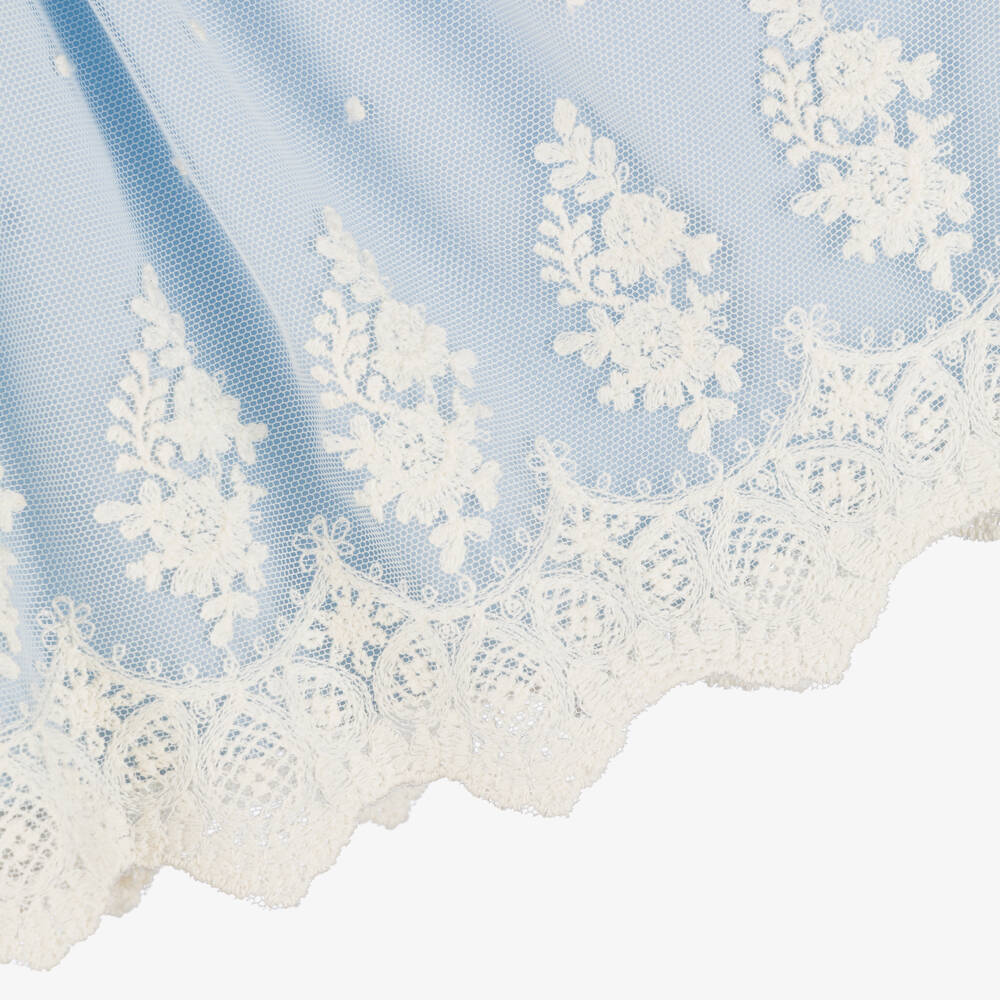 Artesanía Granlei-Baby Girls Ivory & Blue Dress with Embroidered Tulle | Childrensalon