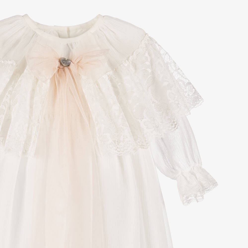 Artesanía Granlei-Baby Girls Ivory Chiffon Ceremony Gown & Bonnet | Childrensalon