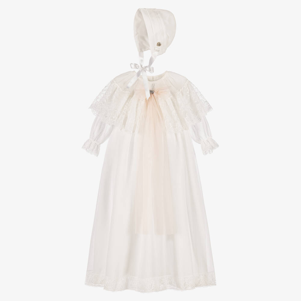 Artesanía Granlei-Baby Girls Ivory Chiffon Ceremony Gown & Bonnet | Childrensalon