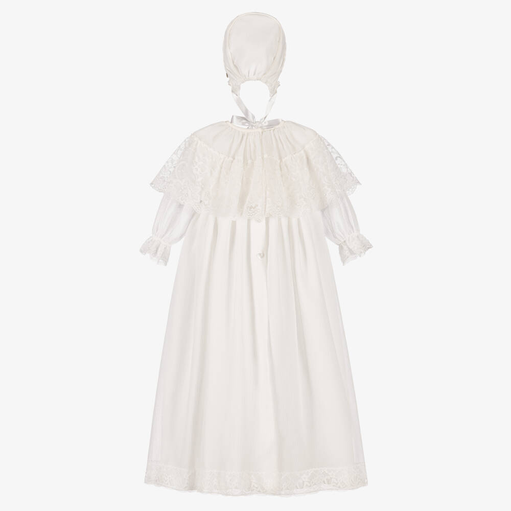 Artesanía Granlei-Baby Girls Ivory Chiffon Ceremony Gown & Bonnet | Childrensalon