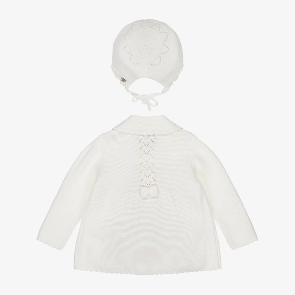 Artesanía Granlei-Baby Girls Ivory Knit Coat & Bonnet Set | Childrensalon