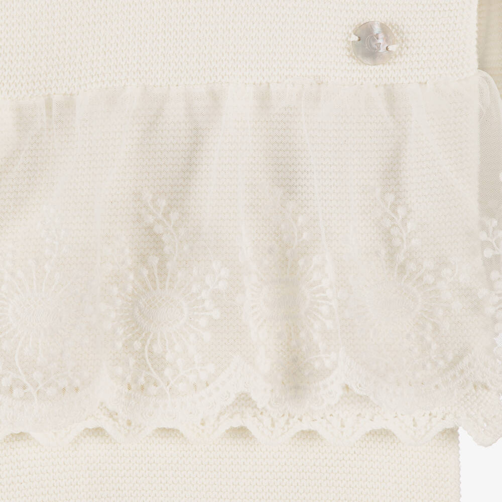 Artesanía Granlei-Baby Girls Ivory Knitted Babysuit Set | Childrensalon