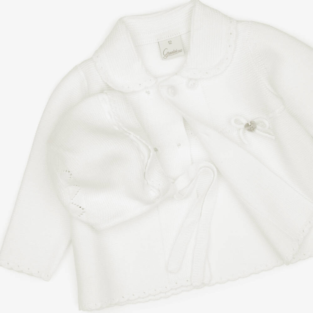 Artesanía Granlei-Baby Girls Ivory Knitted Coat & Bonnet Set | Childrensalon