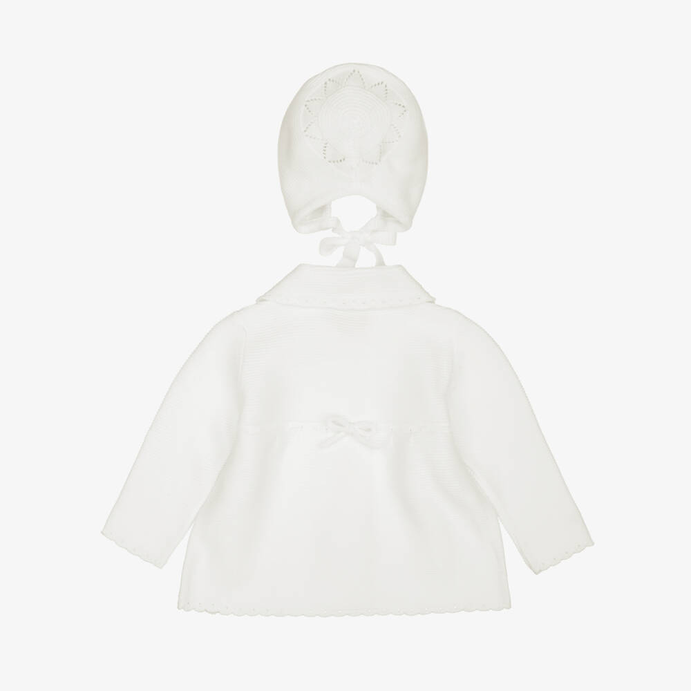 Artesanía Granlei-Baby Girls Ivory Knitted Coat & Bonnet Set | Childrensalon