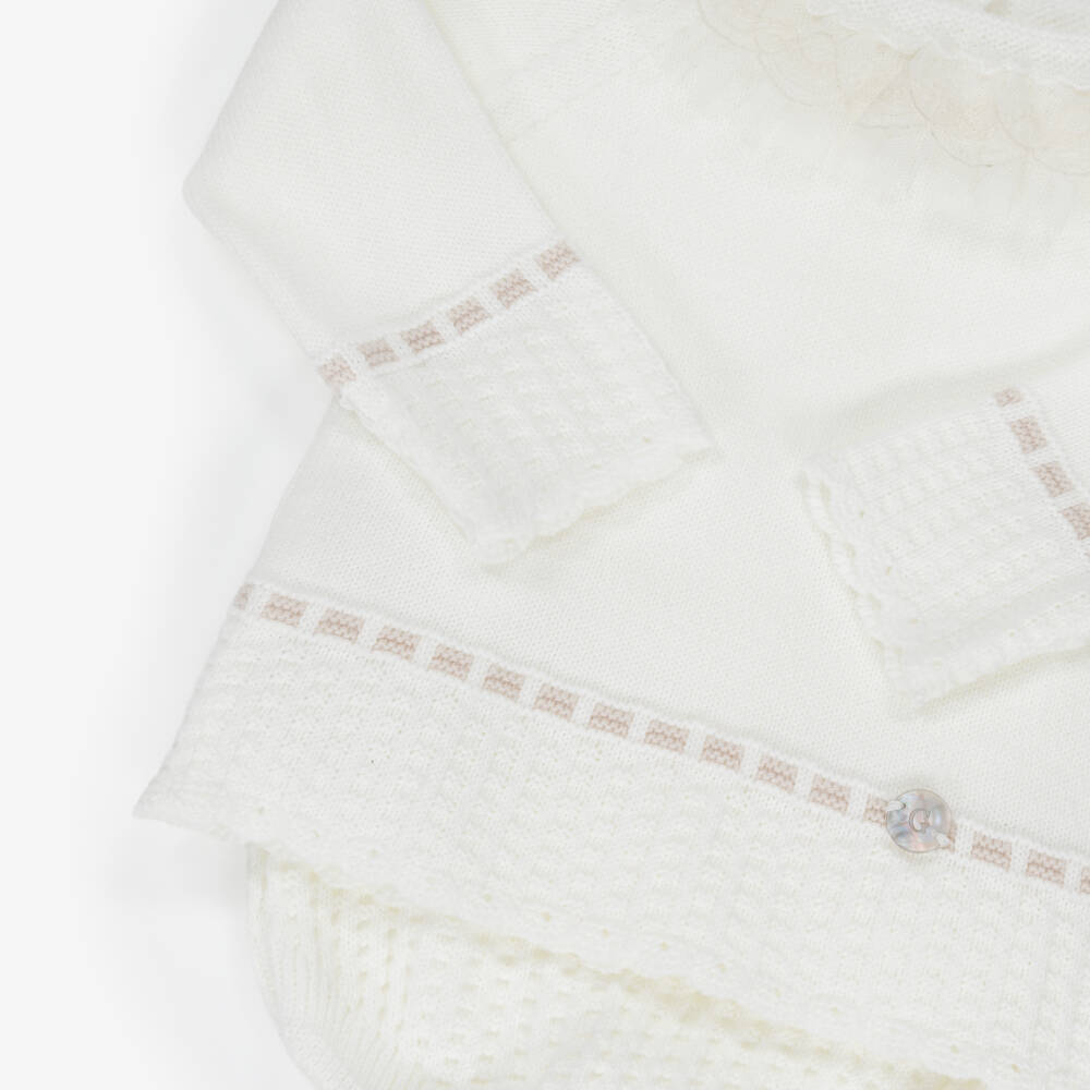 Artesanía Granlei-Baby Girls Ivory Knitted Shorts Set | Childrensalon
