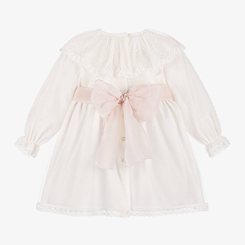 Artesanía Granlei-Baby Girls Ivory Long Sleeve Tulle Dress | Childrensalon