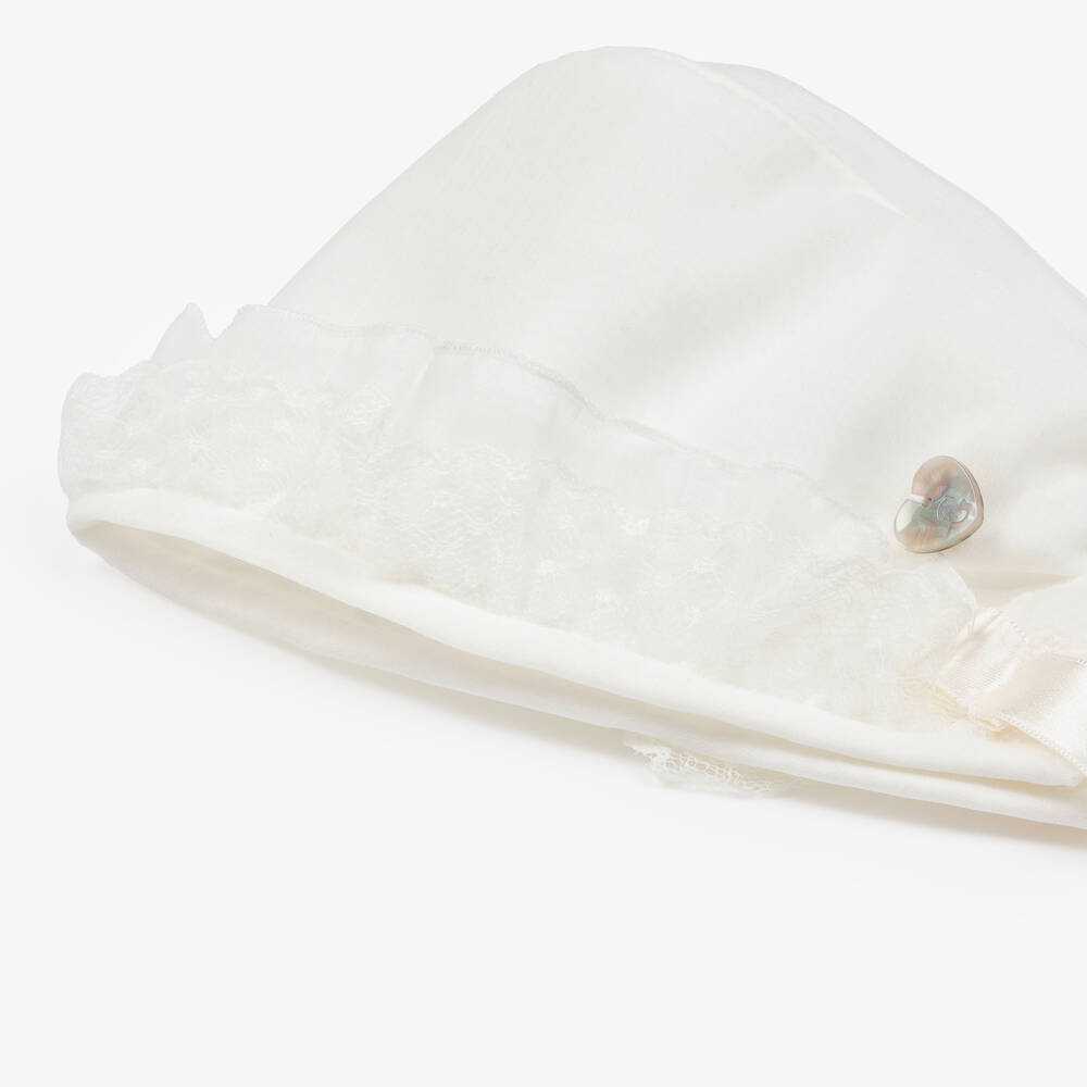 Artesanía Granlei-Baby Girls Ivory Ruffle Bonnet | Childrensalon