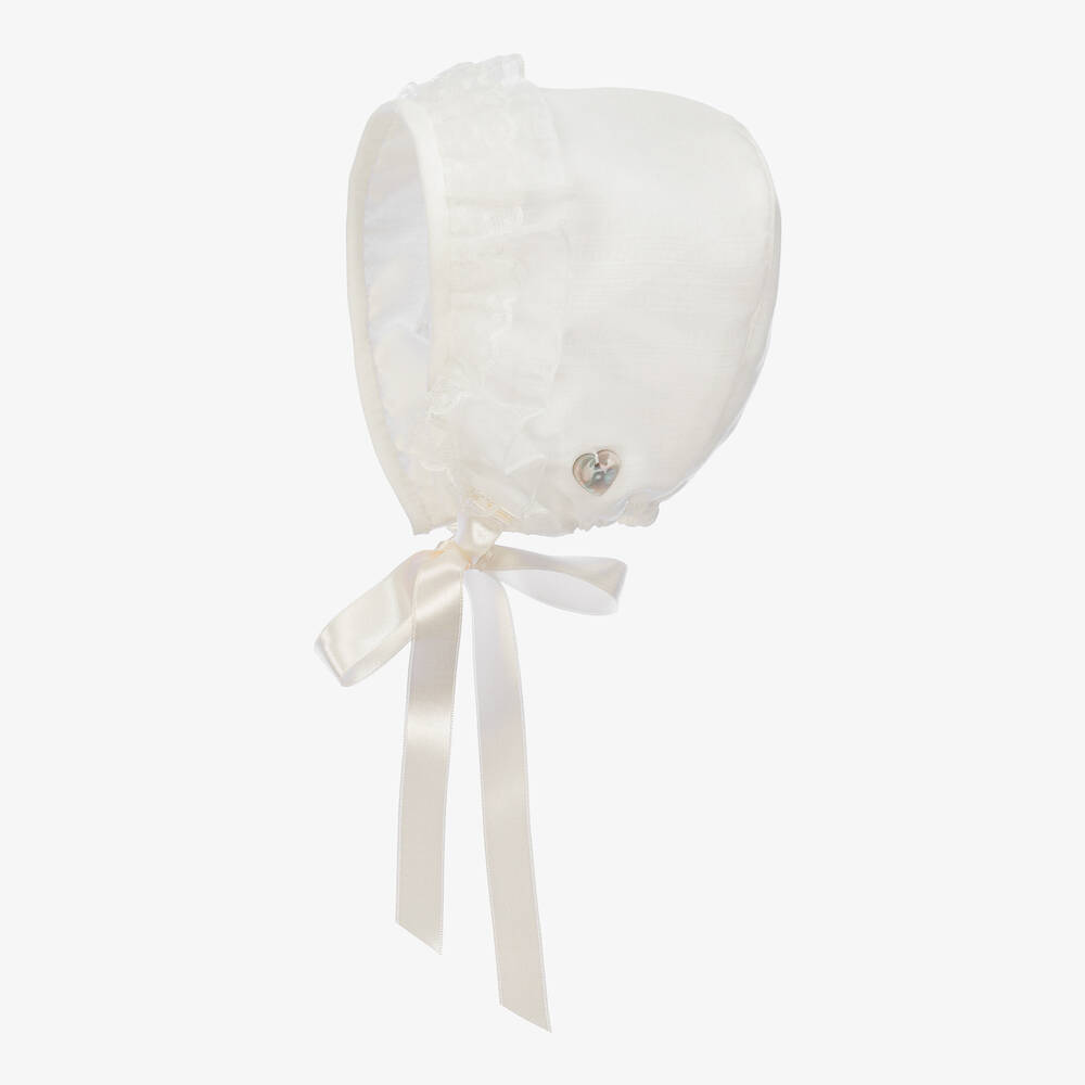 Artesanía Granlei-Baby Girls Ivory Ruffle Bonnet | Childrensalon