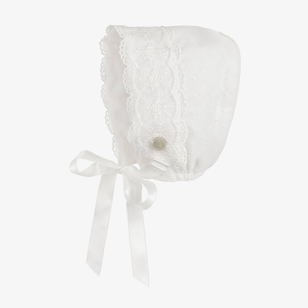 Artesanía Granlei-Baby Girls Ivory Tulle & Lace Bonnet | Childrensalon