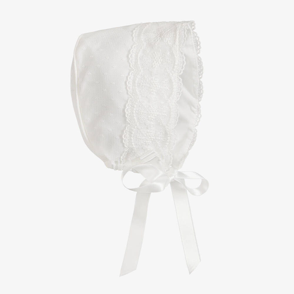 Artesanía Granlei-Baby Girls Ivory Tulle & Lace Bonnet | Childrensalon