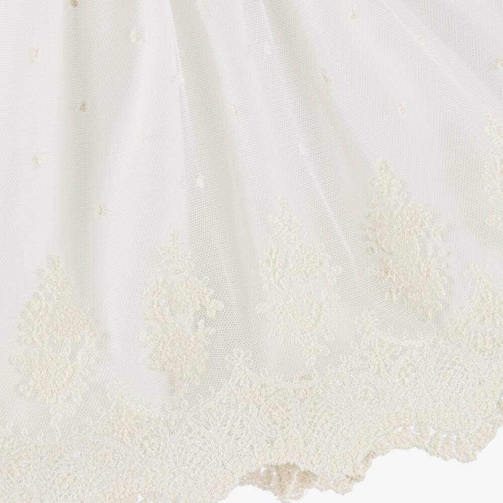 Artesanía Granlei-Baby Girls Ivory Tulle Lace Dress & Bonnet Set | Childrensalon