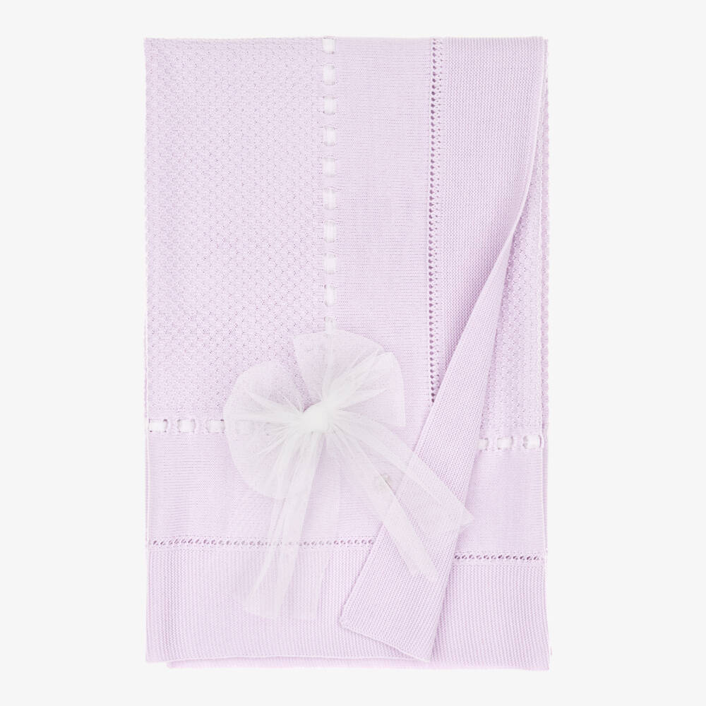 Artesanía Granlei-Baby Girls Lilac Blanket with Tulle Bow (100cm) | Childrensalon