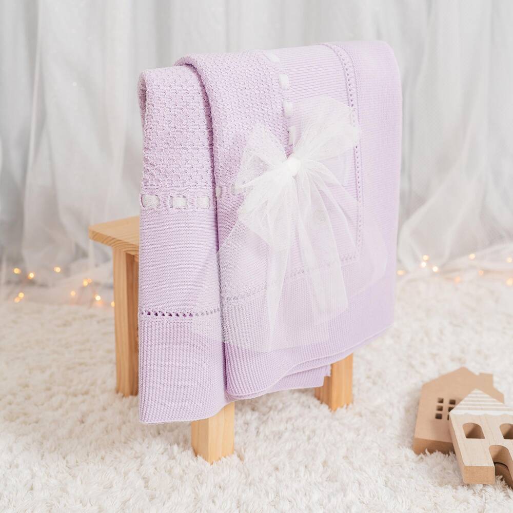 Artesanía Granlei-Baby Girls Lilac Blanket with Tulle Bow (100cm) | Childrensalon