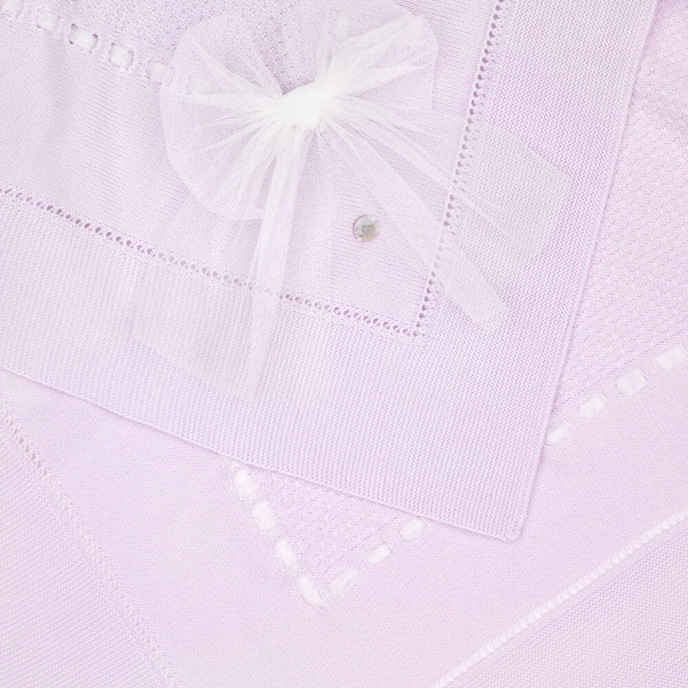 Artesanía Granlei-Baby Girls Lilac Blanket with Tulle Bow (100cm) | Childrensalon