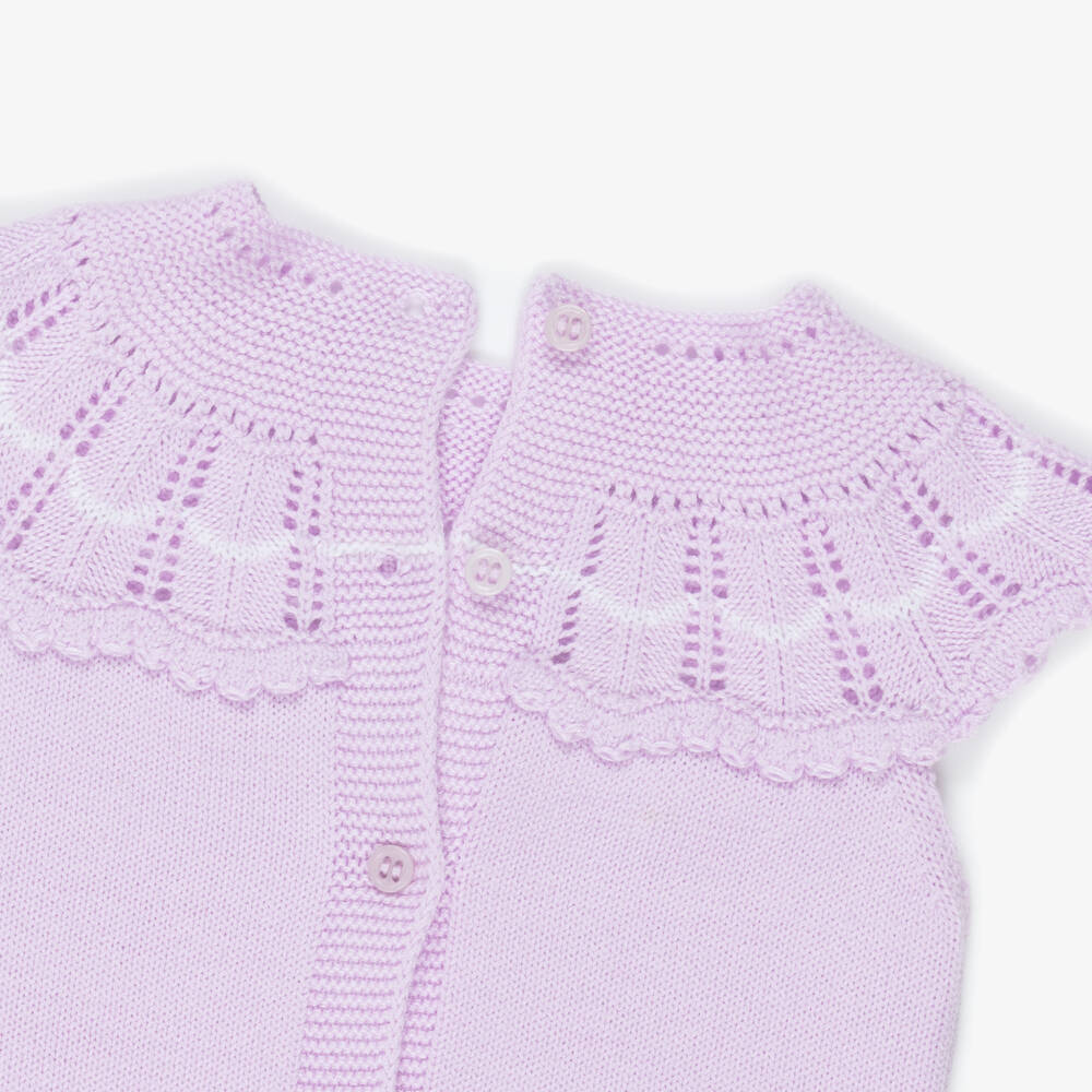Artesanía Granlei-Baby Girls Lilac Knit Shorts Set with Scallop Trim | Childrensalon