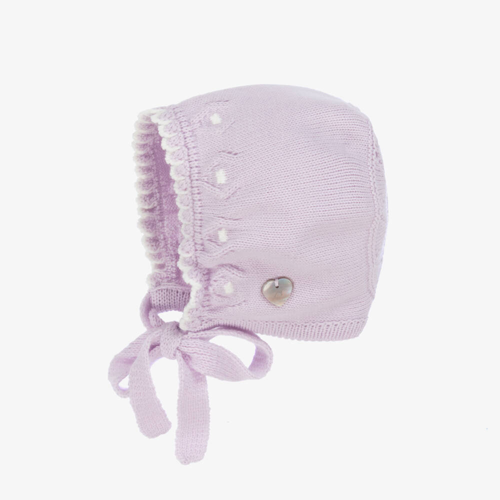 Artesanía Granlei-قبعة بونيه محبوكة لون ليلكي للمولودات | Childrensalon