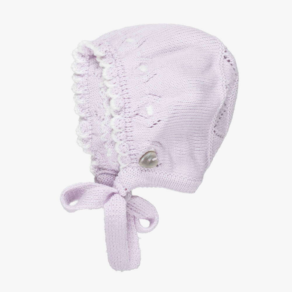 Artesanía Granlei-Baby Girls Lilac Knitted Shorts Set with Bonnet | Childrensalon
