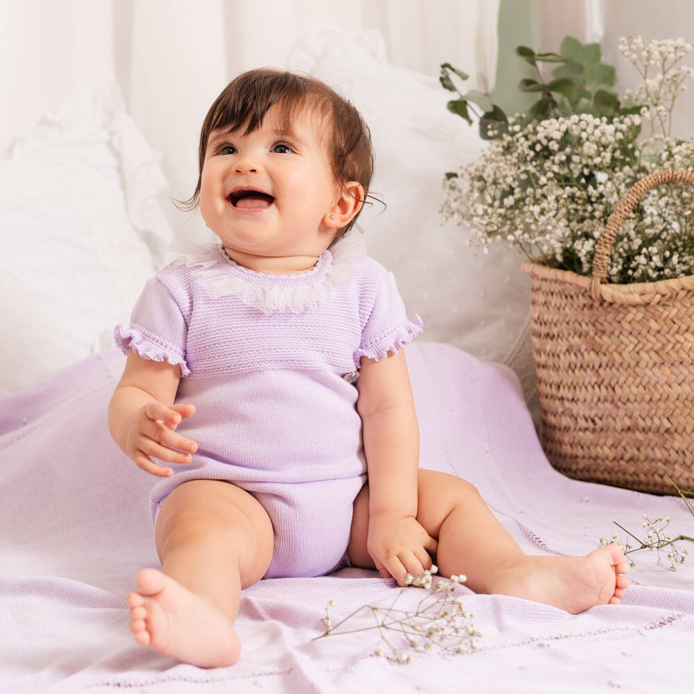 Artesanía Granlei-Baby Girls Lilac Purple Knitted Shortie with Tulle Trim | Childrensalon