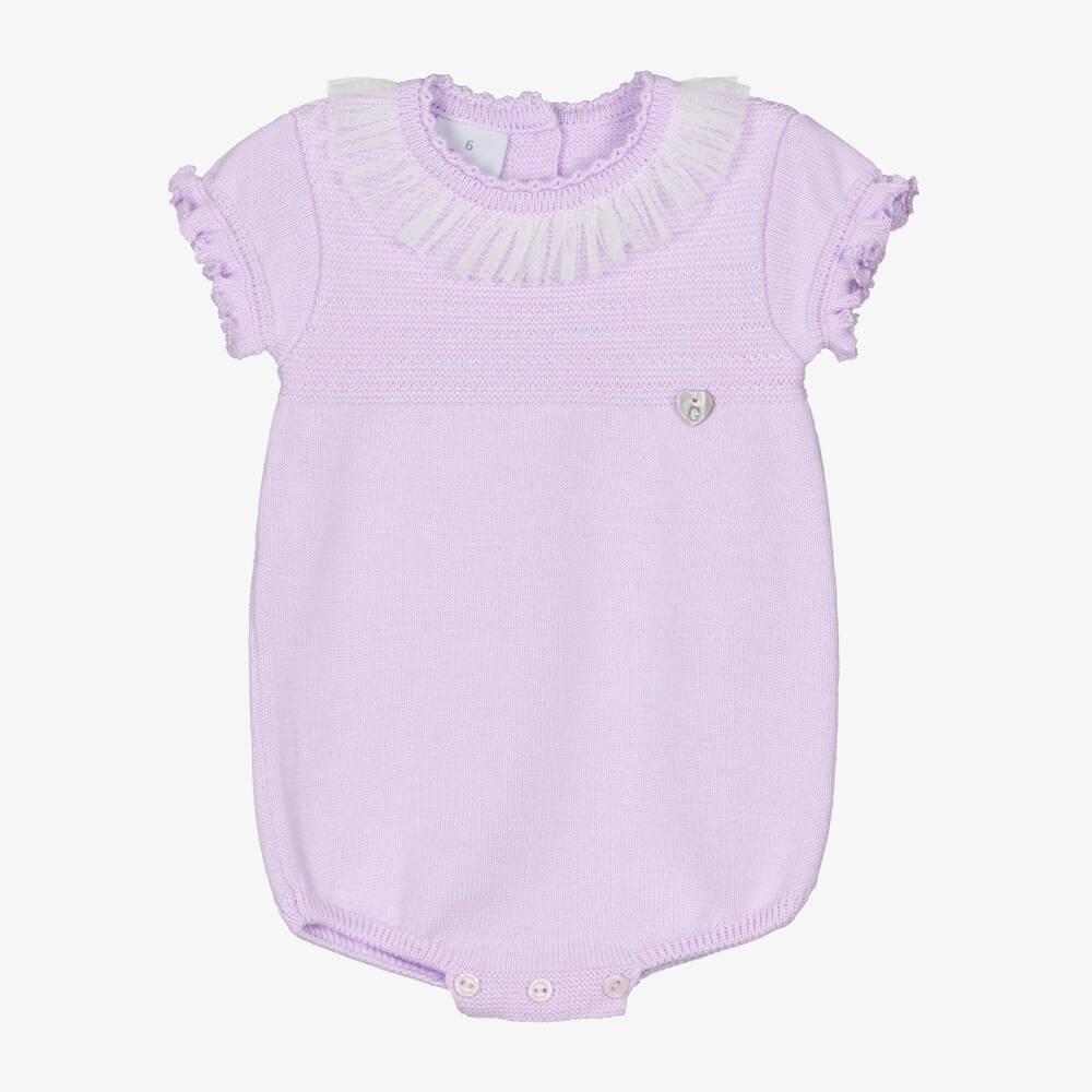 Artesanía Granlei-Baby Girls Lilac Purple Knitted Shortie with Tulle Trim | Childrensalon