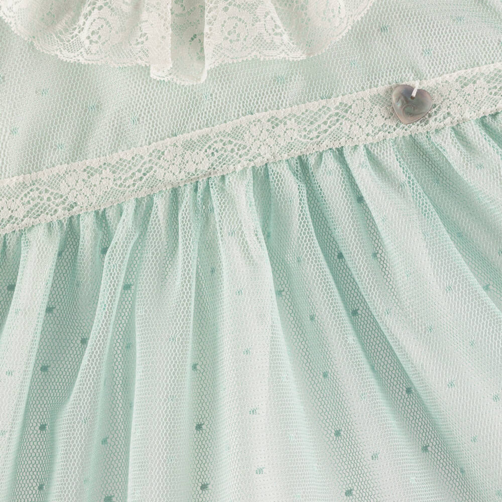 Artesanía Granlei-فستان تول ودانتيل لون أخضر نعناعي للبنات الرضع | Childrensalon