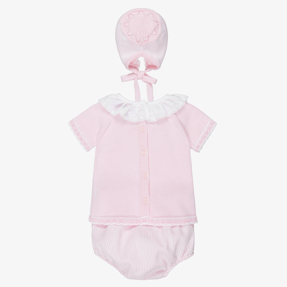 Artesanía Granlei-Baby Girls Pink Duck & Stripe Cotton Shorts Set  | Childrensalon
