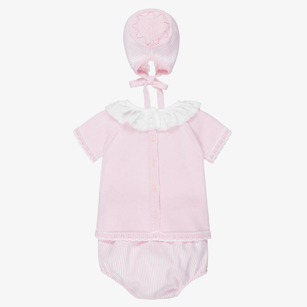 Artesanía Granlei-Baby Girls Pink Duck & Stripe Cotton Shorts Set | Childrensalon
