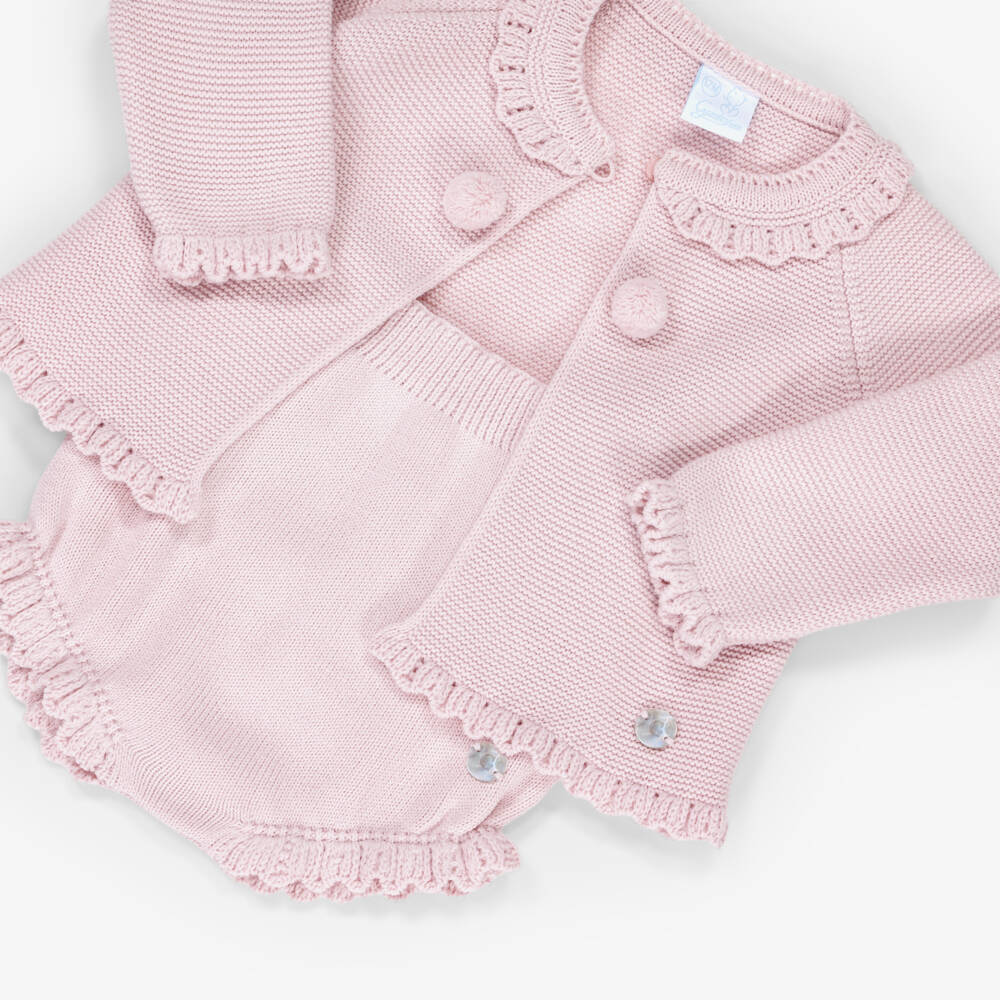 Artesanía Granlei-Baby Girls Pink Floral Blouse & Knitted Shorts Set | Childrensalon