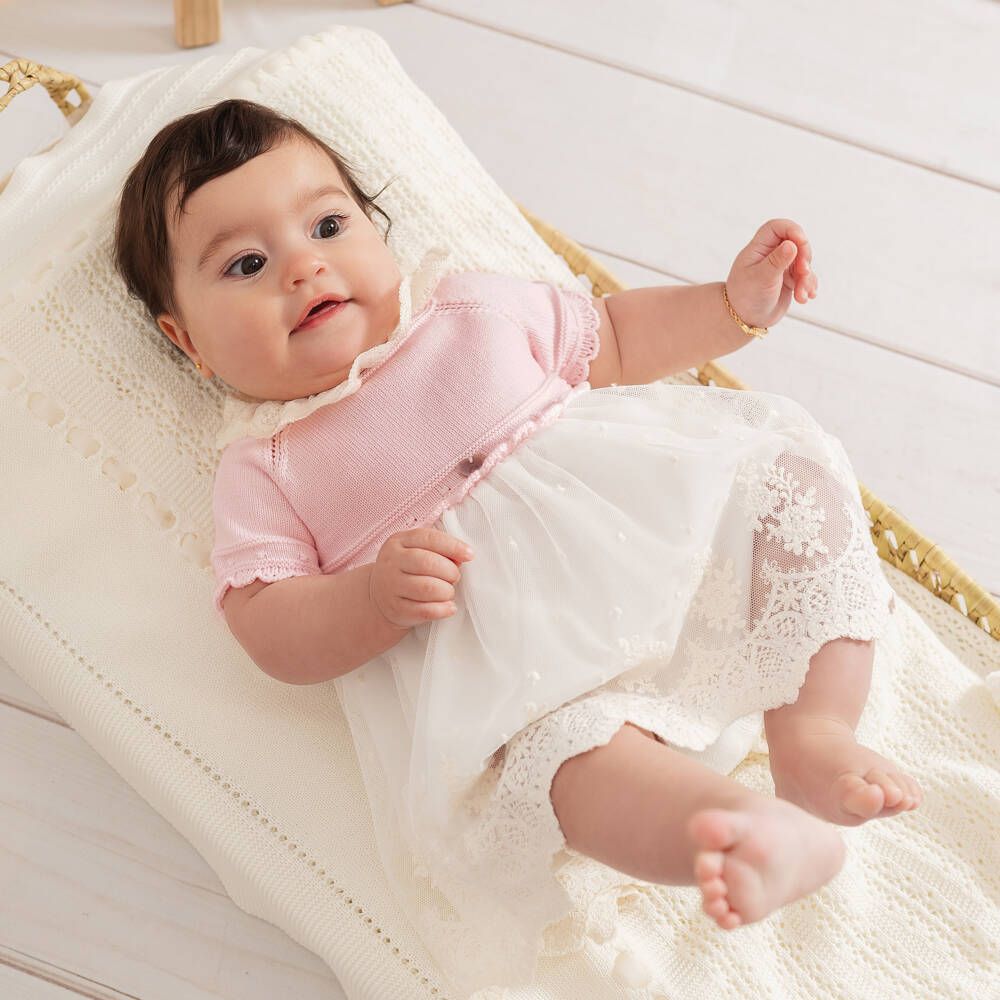 Artesanía Granlei-Baby Girls Pink & Ivory Dress with Embroidered Tulle | Childrensalon