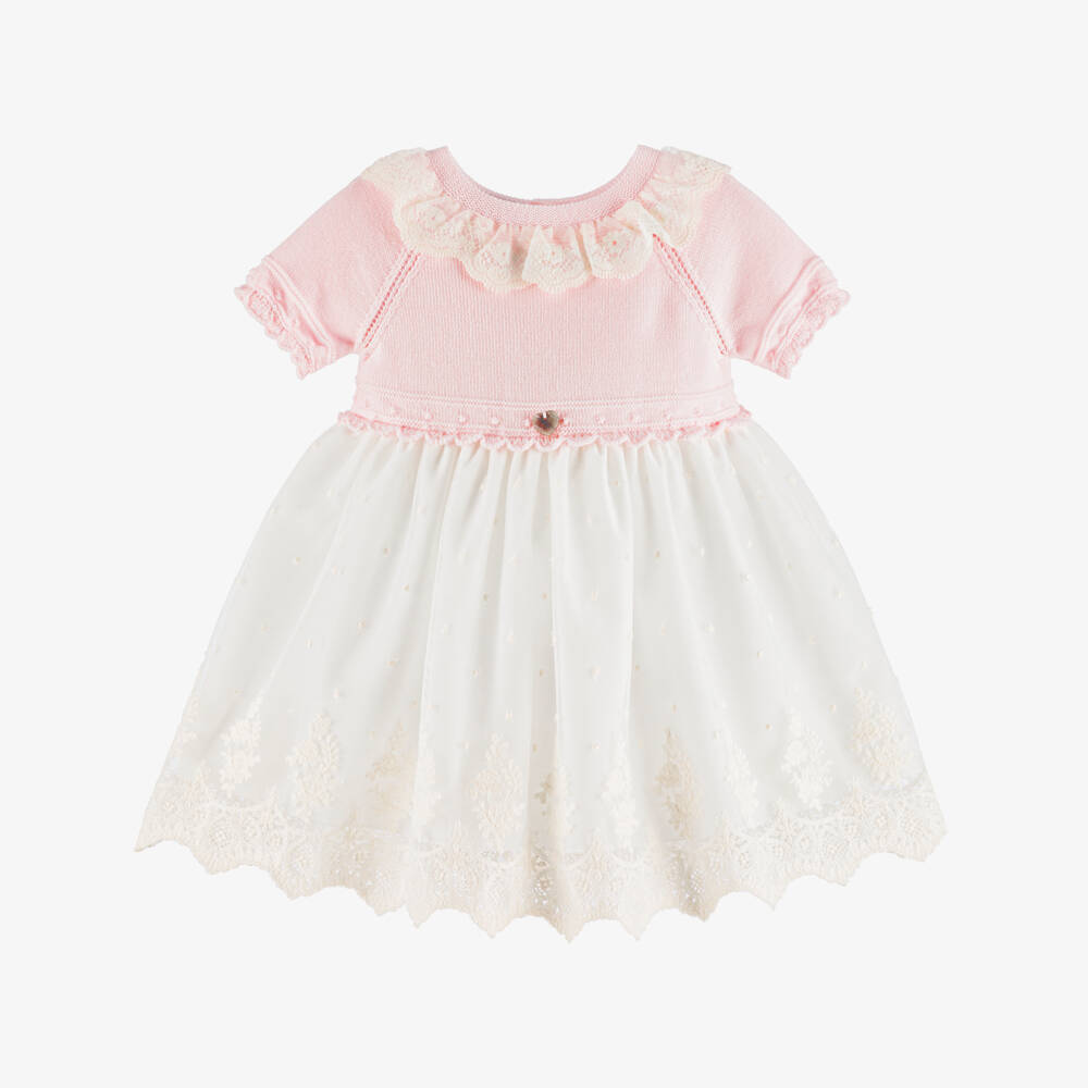 Artesanía Granlei-Baby Girls Pink & Ivory Dress with Embroidered Tulle | Childrensalon