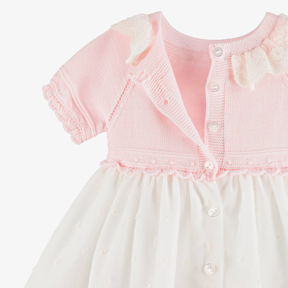 Artesanía Granlei-Baby Girls Pink & Ivory Dress with Embroidered Tulle | Childrensalon