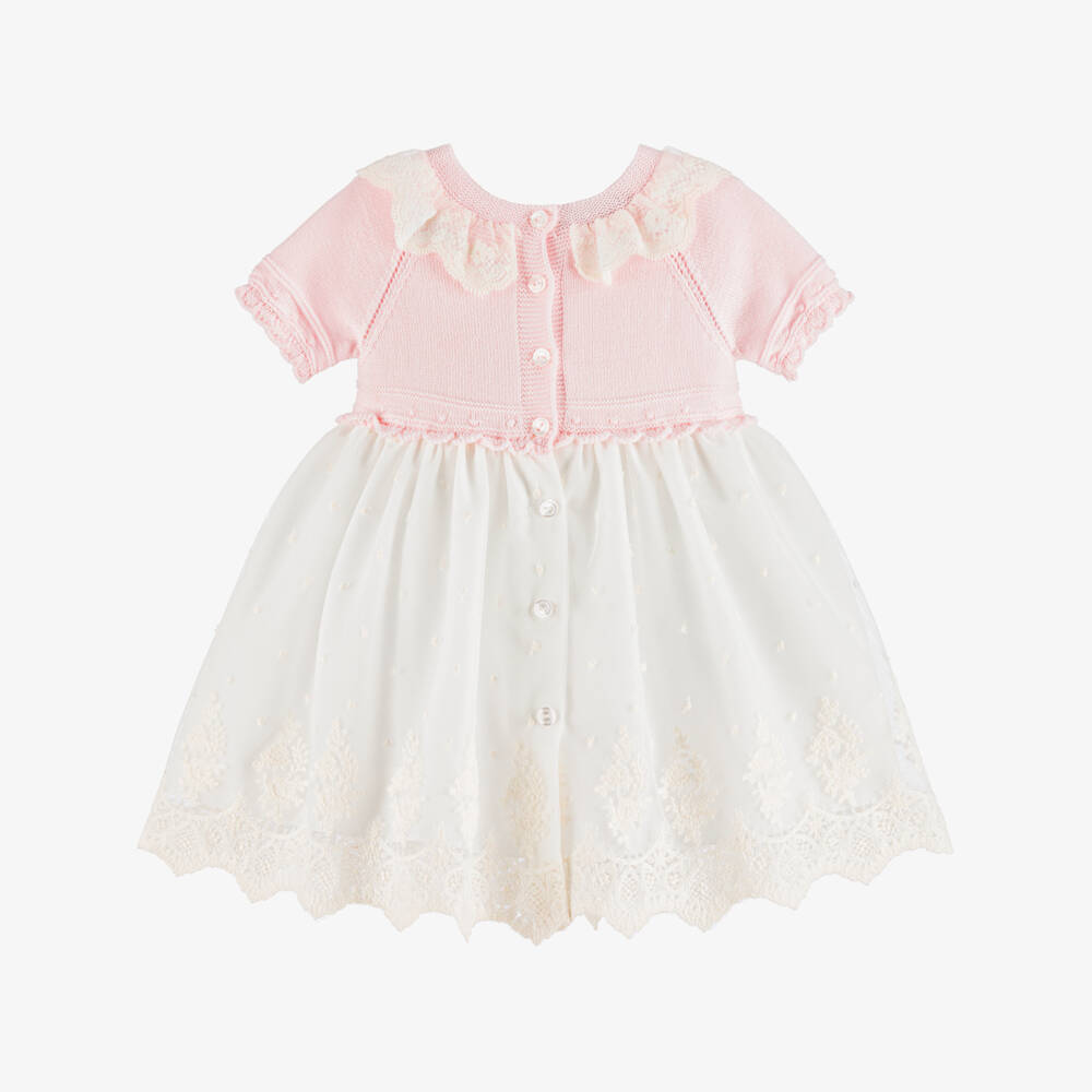 Artesanía Granlei-Baby Girls Pink & Ivory Dress with Embroidered Tulle | Childrensalon