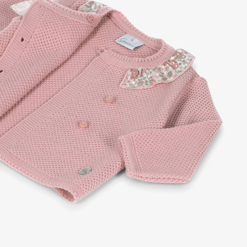Artesanía Granlei-Baby Girls Pink Knit & Floral Shorts Set | Childrensalon