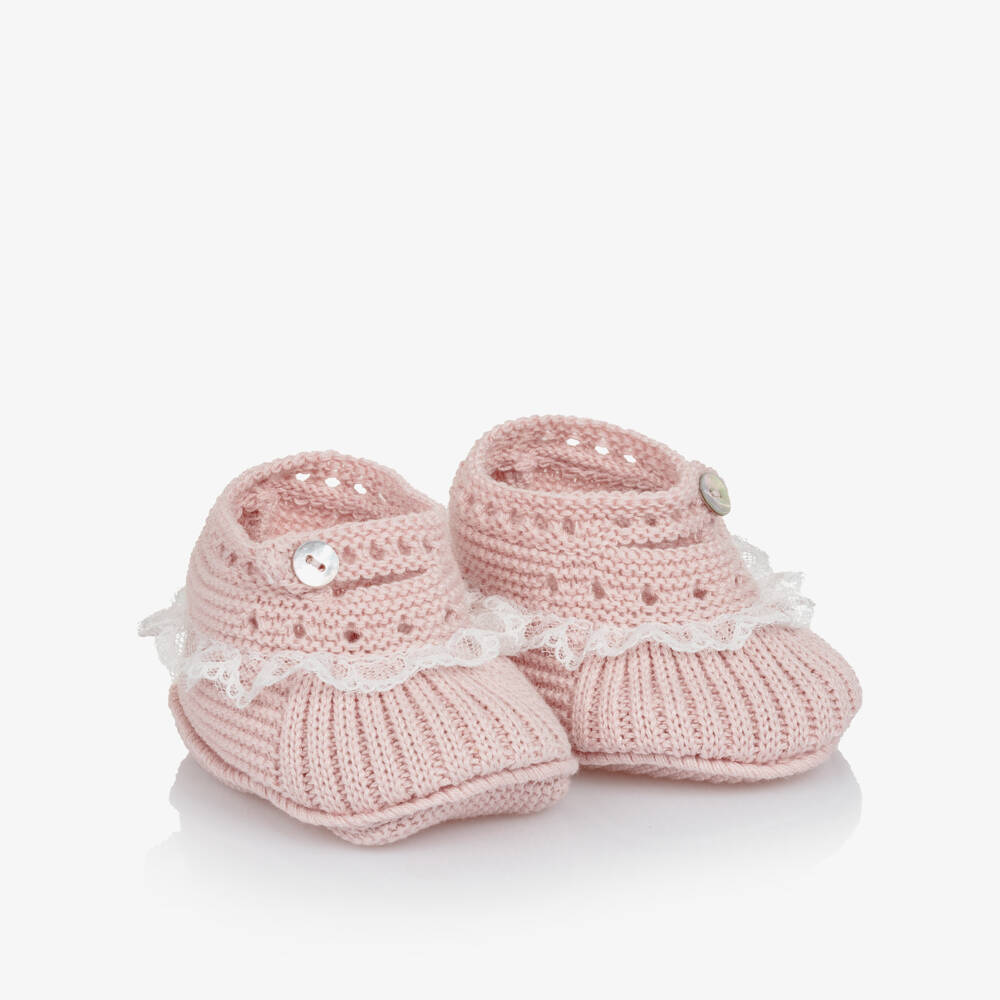Artesanía Granlei-Baby Girls Pink Knitted Booties | Childrensalon