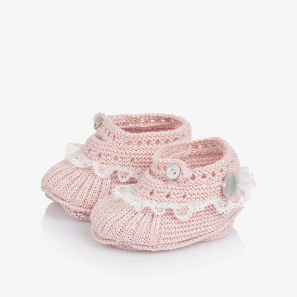 Artesanía Granlei-Baby Girls Pink Knitted Booties | Childrensalon
