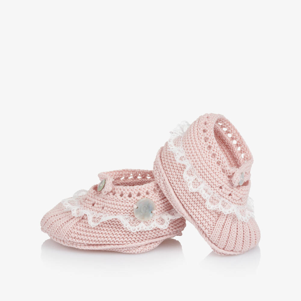 Artesanía Granlei-Baby Girls Pink Knitted Booties | Childrensalon