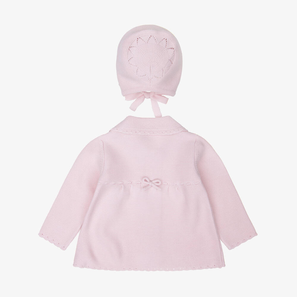 Artesanía Granlei-Baby Girls Pink Knitted Coat & Bonnet Set | Childrensalon